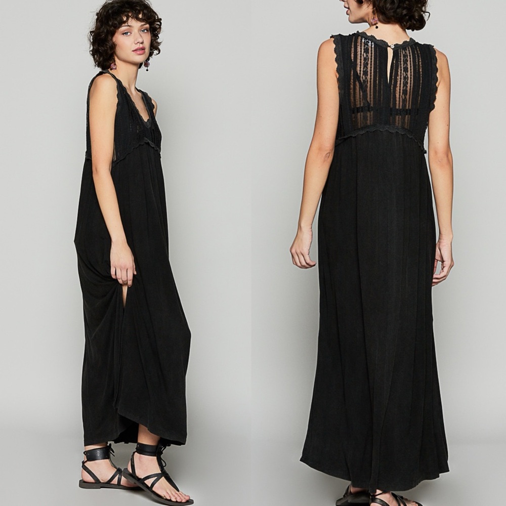 New! Pol Elegant Black Maxi Dress with Lace on the back